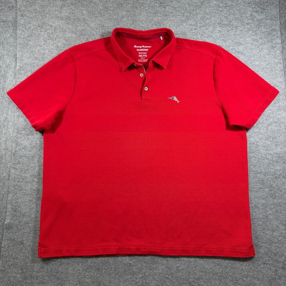 Tommy Bahama IslandZone Polo Shirt Mens XXL Red Supima Cotton Trim Fit Marlin